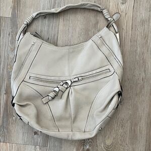 b. makowsky Soft Beige Leather Hobo Bag